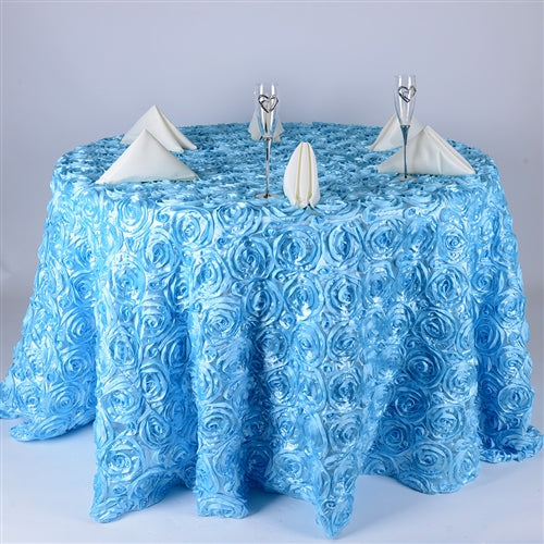 Light Blue 132 Inch Rosette Tablecloths