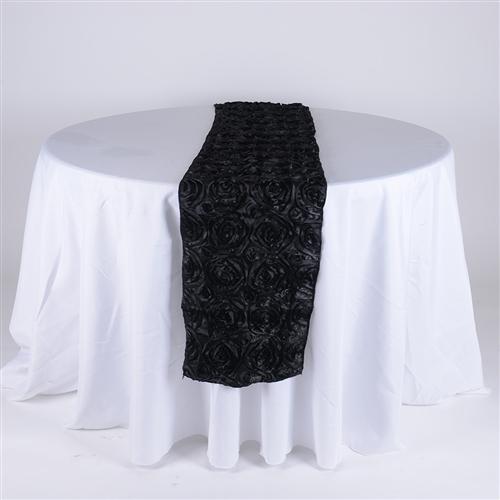 Black 14 Inch x 108 Inch Rosette Table Runner