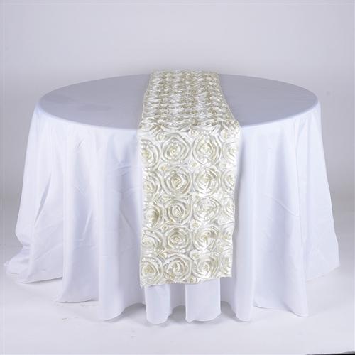 Ivory 14 Inch x 108 Inch Rosette Table Runner