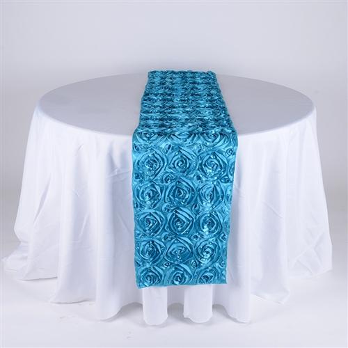 Turquoise 14 Inch x 108 Inch Rosette Table Runner