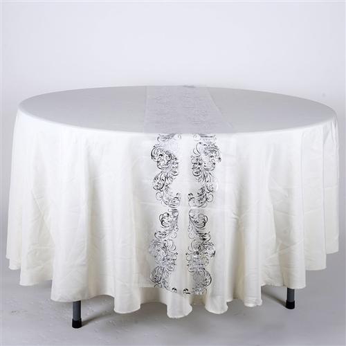WHITE with SILVER Metallic ORGANZA Table Runner