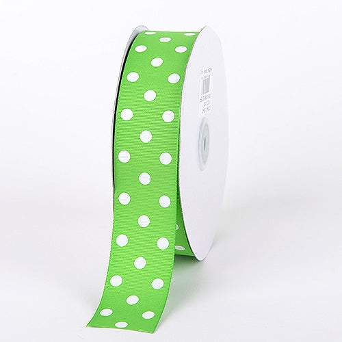 Grosgrain Ribbon Polka Dot Apple Green with White Dots ( 1-1/2 inch | 50 Yards )