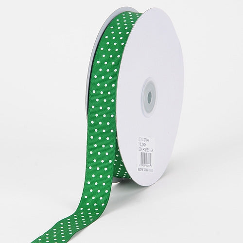 Grosgrain Ribbon Swiss Dot Emerald with White Dots ( 5/8 inch | 50 Yards )