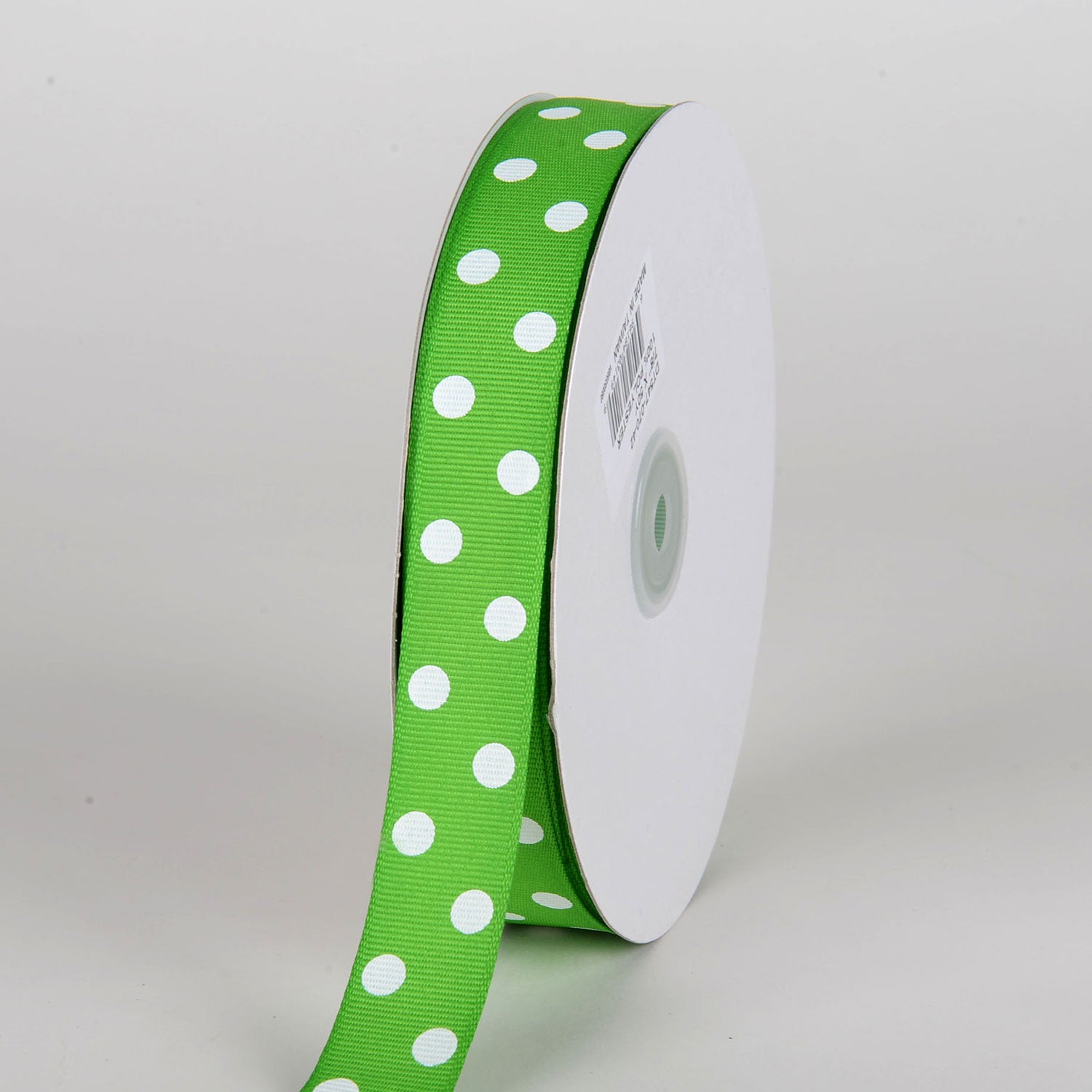 Grosgrain Ribbon Polka Dot Apple Green with White Dots 7 8 inch 50 Yards