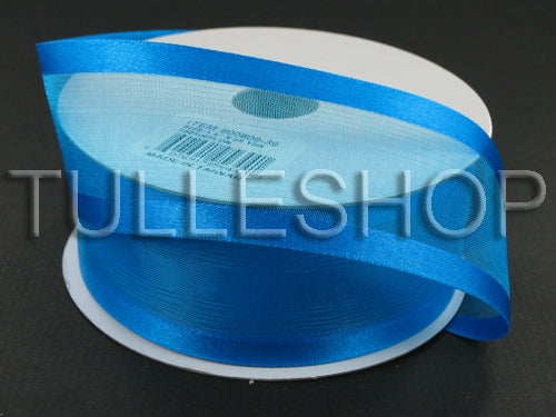 1-1/2 Inch Turquoise Organza Ribbon Two Satin Edges