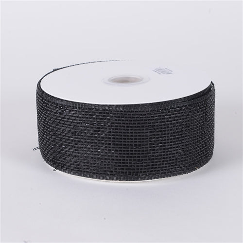 Black - Metallic Deco Mesh Ribbons - ( 2.5 inch x 25 yards )