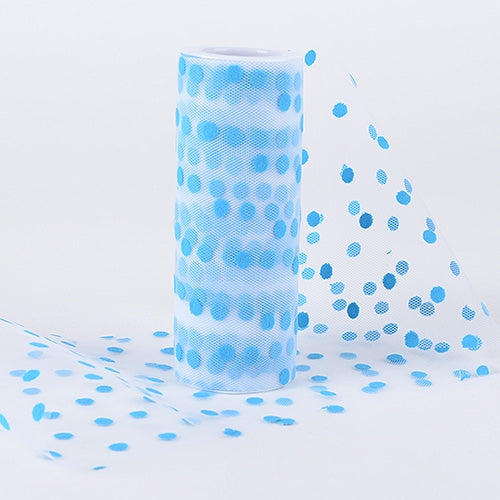 Turquoise 6 Inch Polka Dot Tulle Fabric Roll 10 Yards