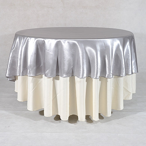 Silver 70 Inch Round Satin Tablecloths