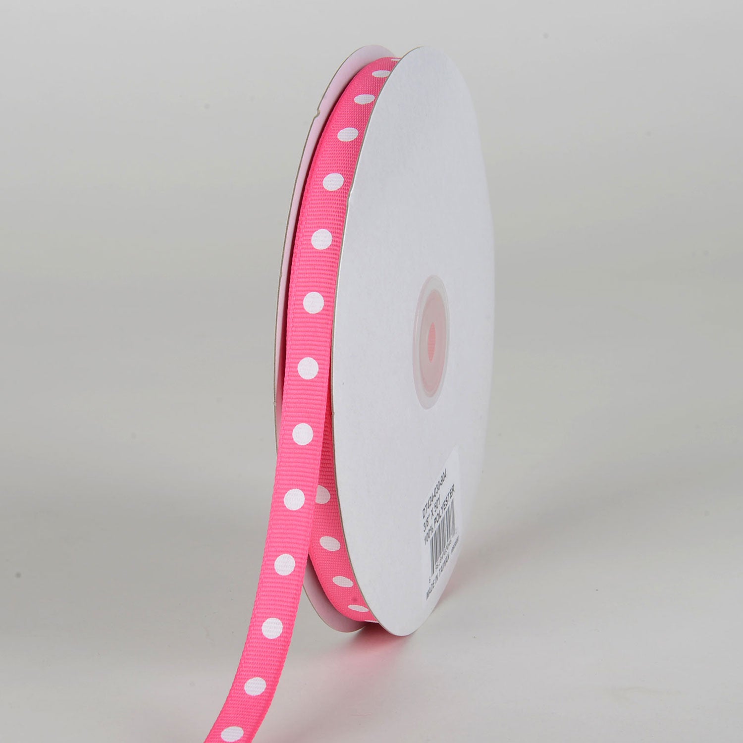 Grosgrain Ribbon Polka Dot Hot Pink with White Dots ( W: 3/8 inch | L: 50 Yards )