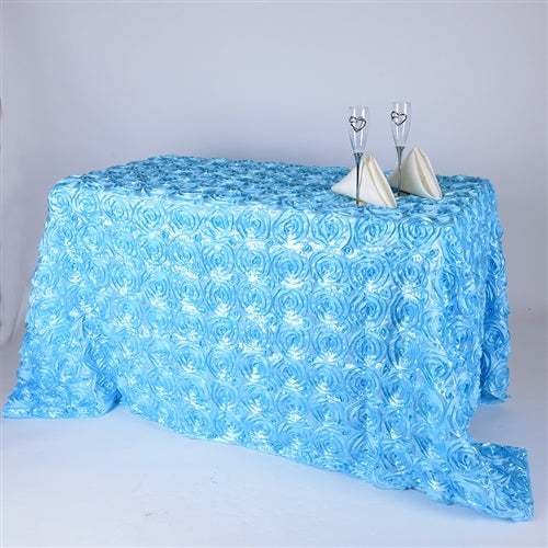 Light Blue 90 Inch x 156  Inch Rectangle Rosette Tablecloths