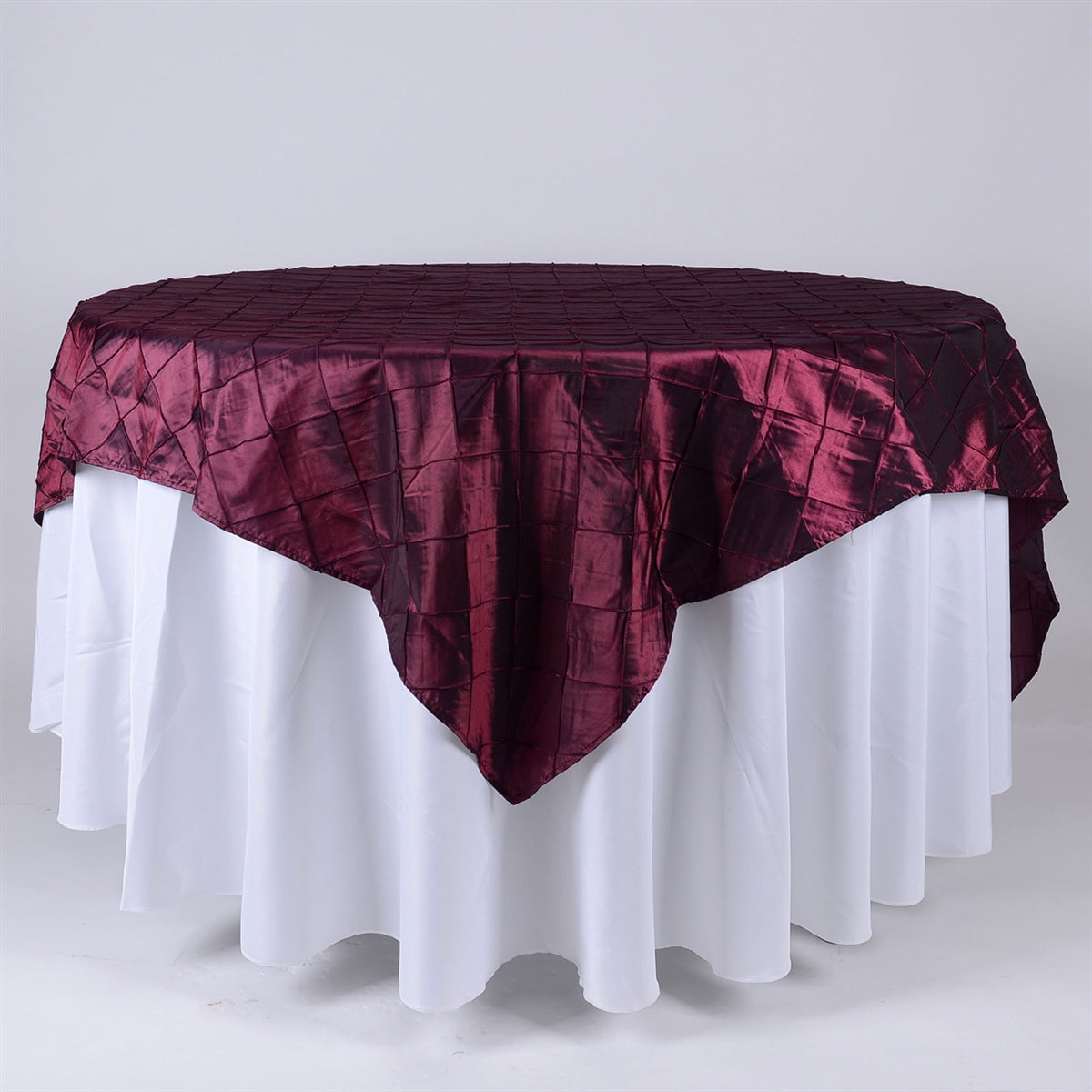 Burgundy - 72 inch x 72 inch Square Pintuck Satin Overlay