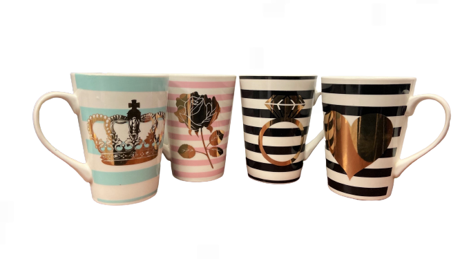 Coffee Mug Set - Pack of 4 (Crown, Heart, Ring and Flower)