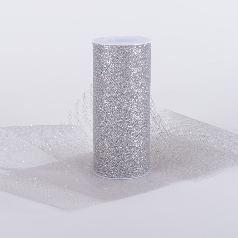 Silver Glitter Tulle 6x10 Yards