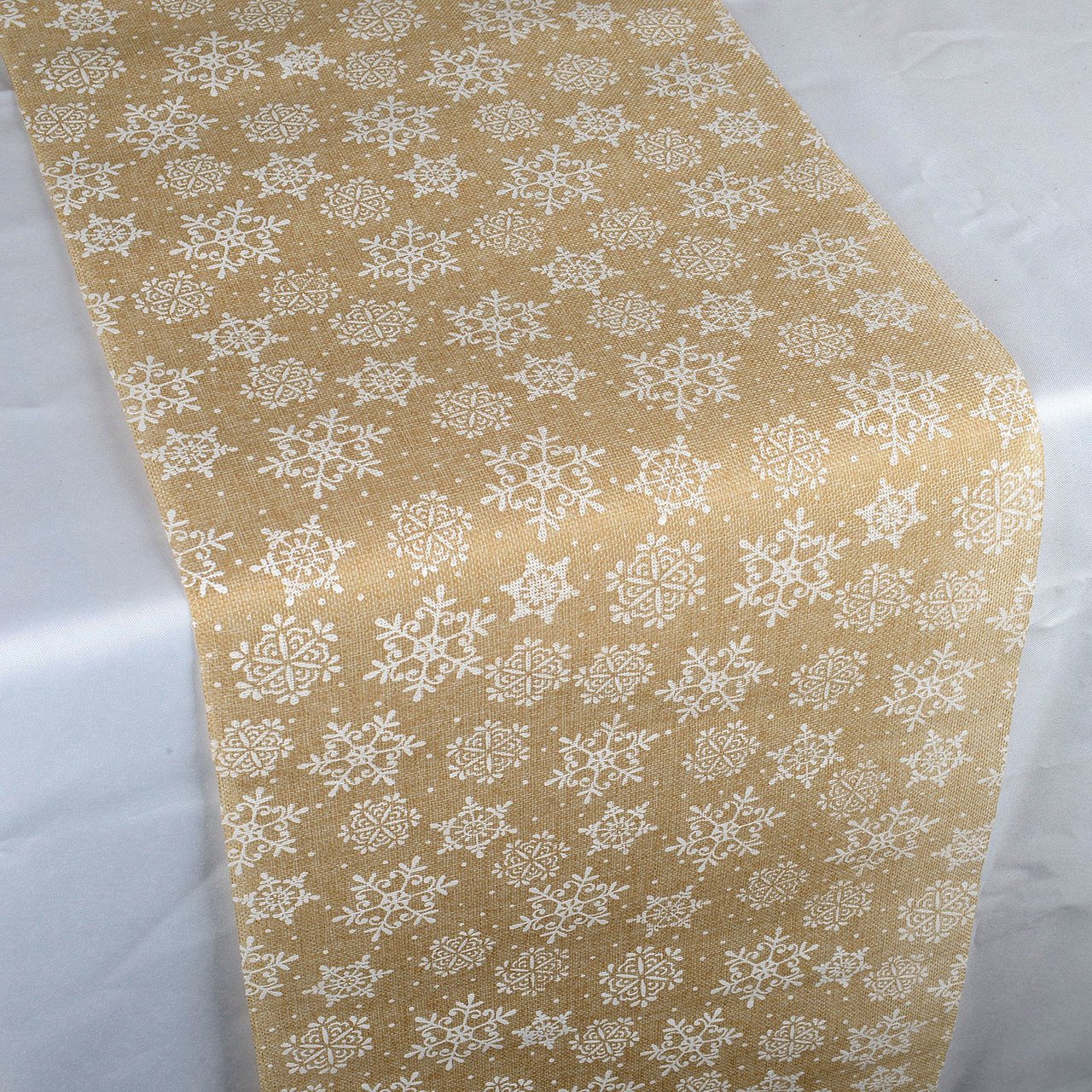 White Snowflake Faux Burlap Table Runner ( 14 inch x 108 inches )