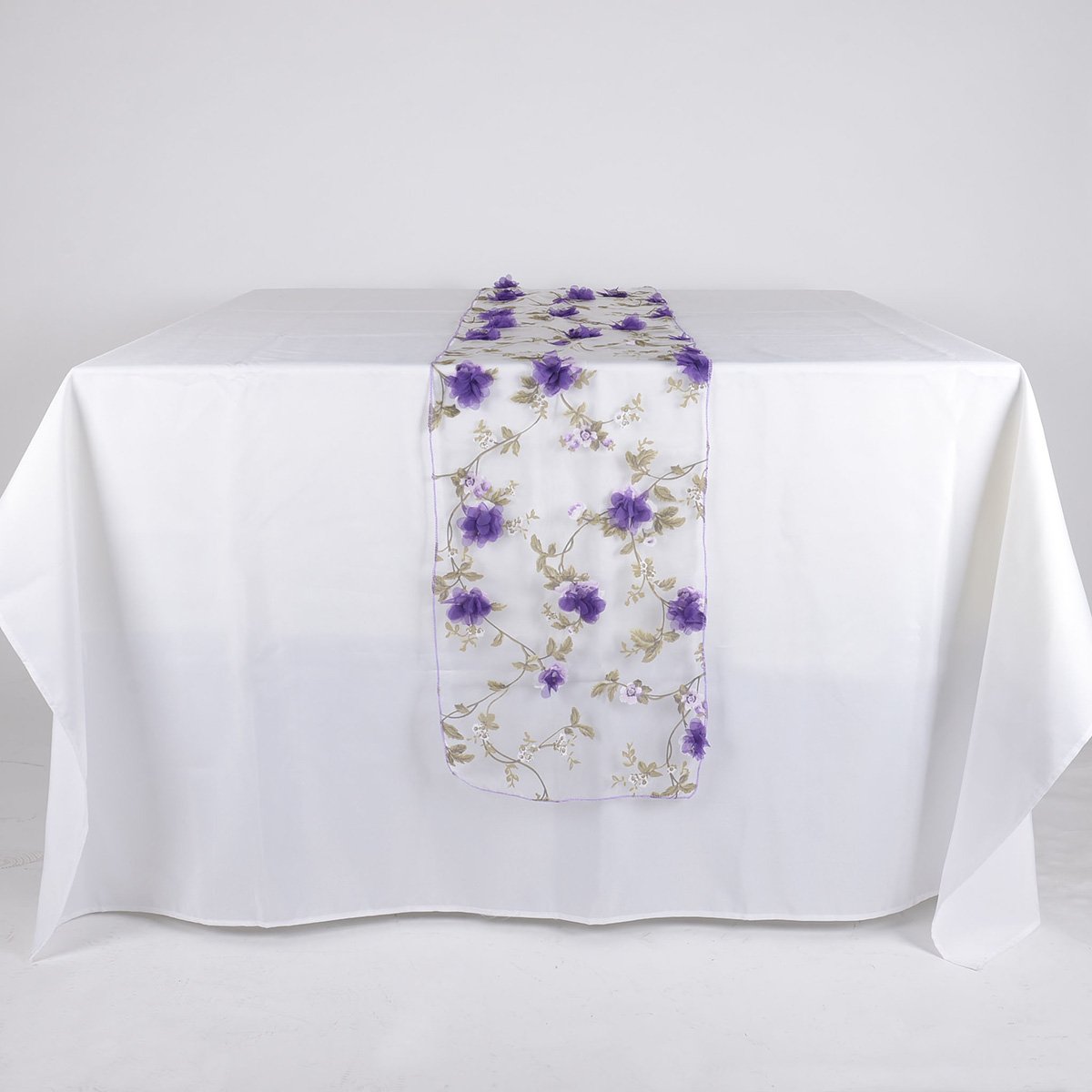 Purple Organza with 3D Roses Table Runner