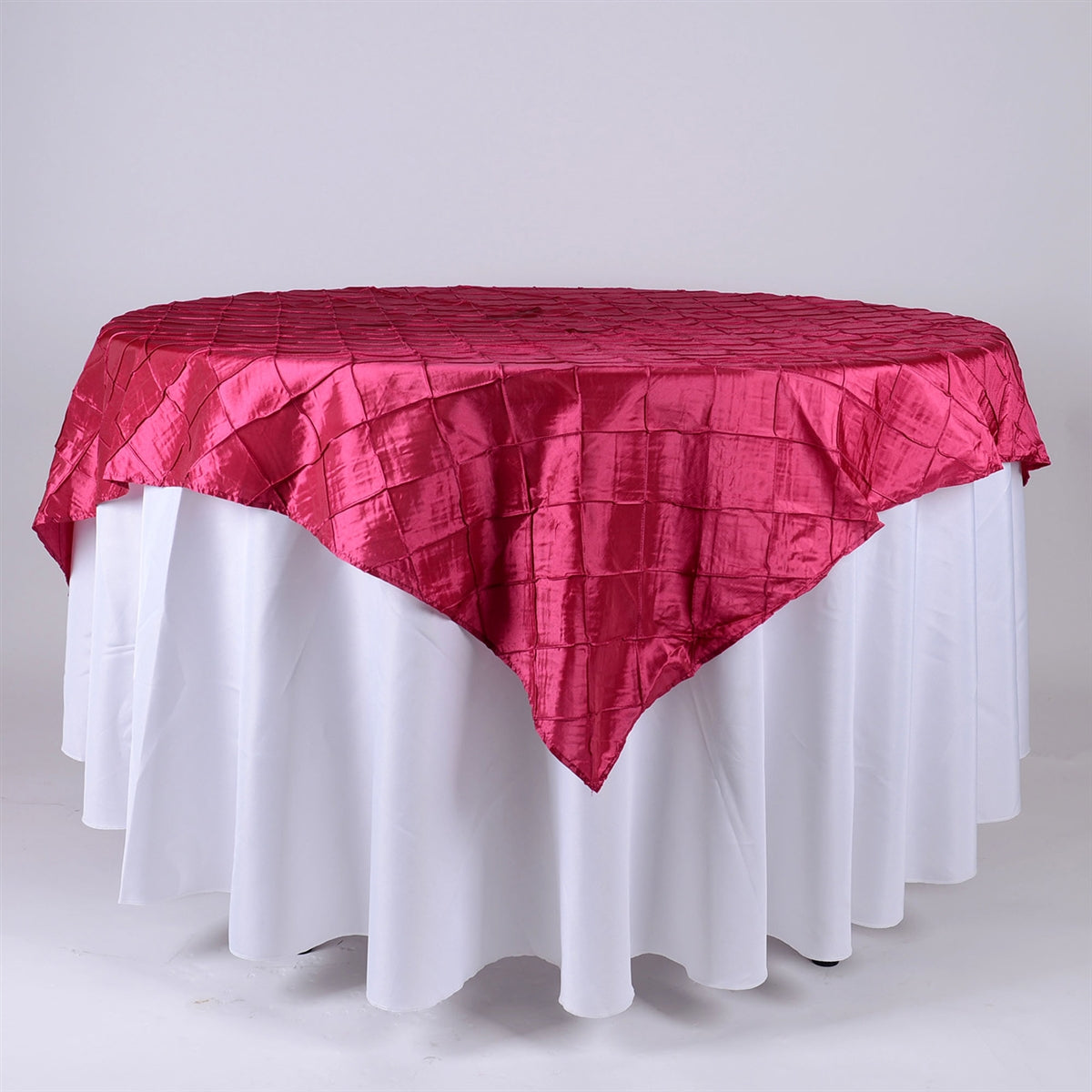 Fuchsia - 85 inch x 85 inch Square Pintuck Satin Overlay