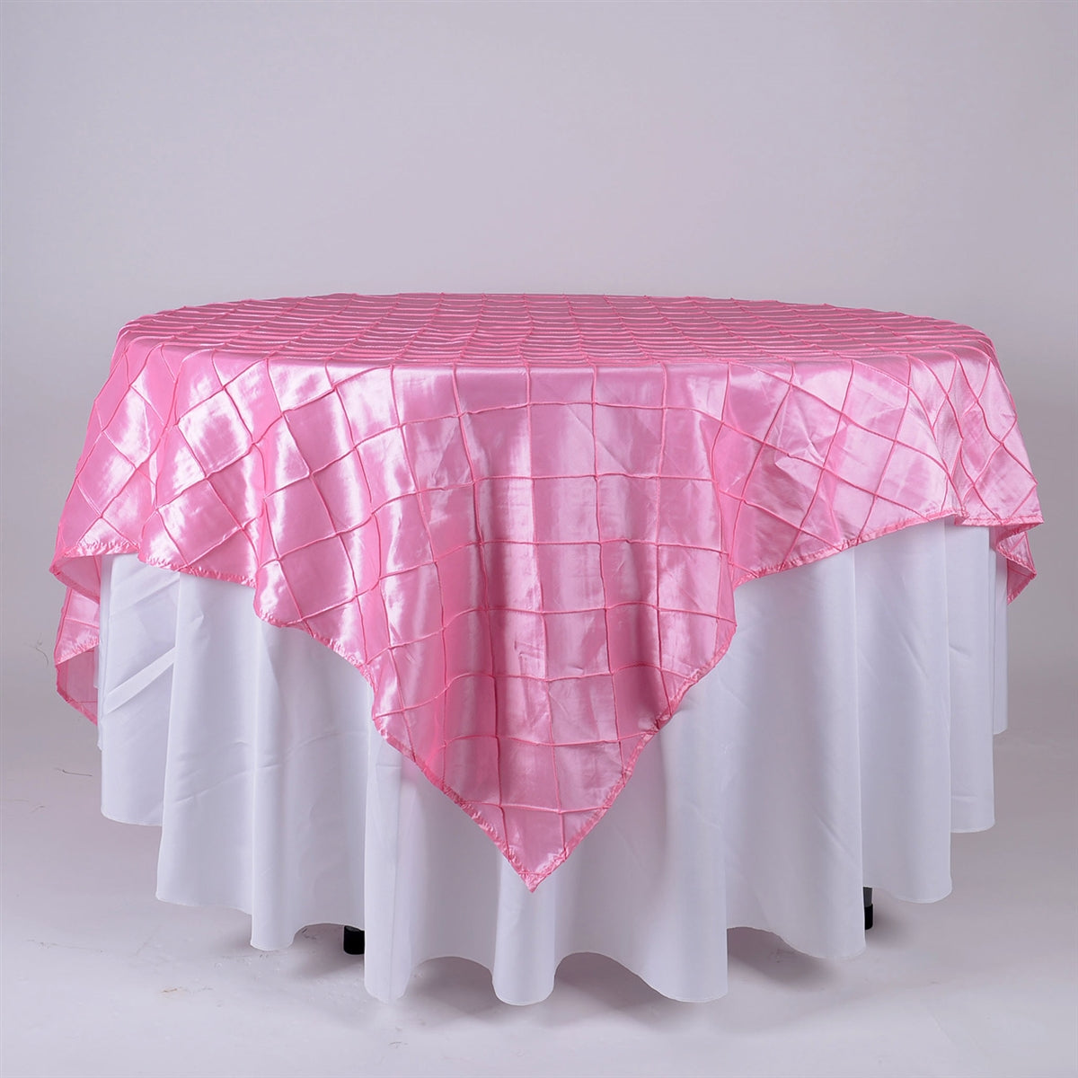 Pink - 85 inch x 85 inch Square Pintuck Satin Overlay