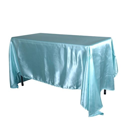 Aqua Blue 60 Inch x 126 Inch Rectangular Satin Tablecloths