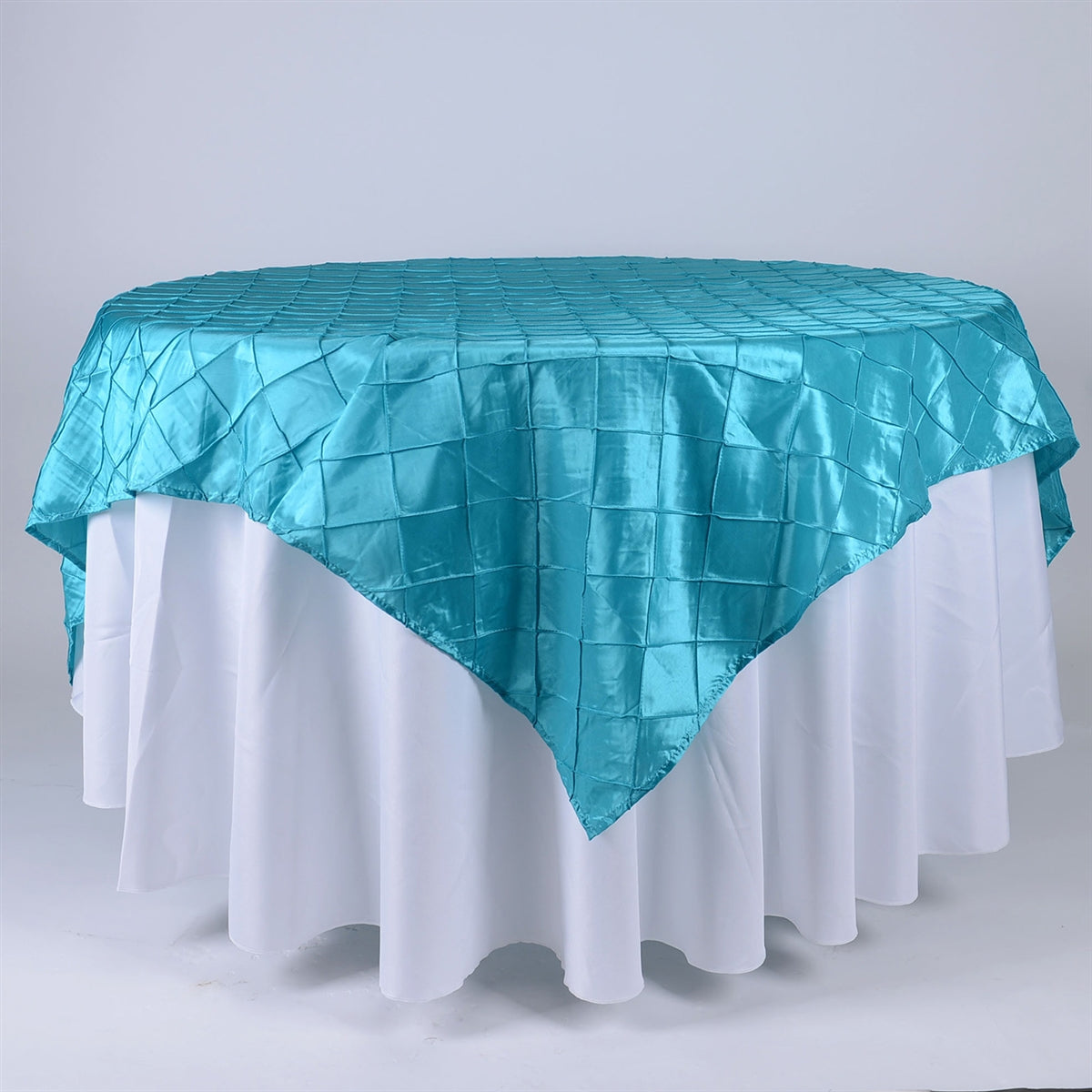 Turquoise- 85 inch x 85 inch Square Pintuck Satin Overlay