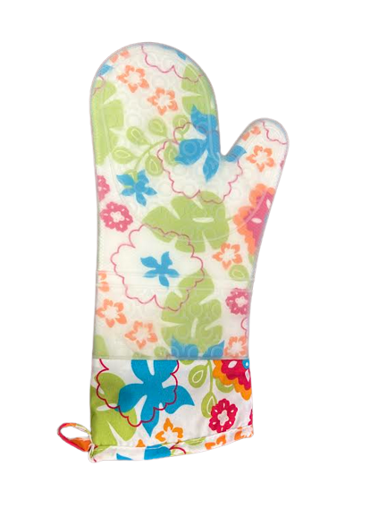 Flower Design- Heat Resistant Silicone Oven Mitts, Soft Quilted Lining, Extra Long, Waterproof Flexible Gloves for Cooking