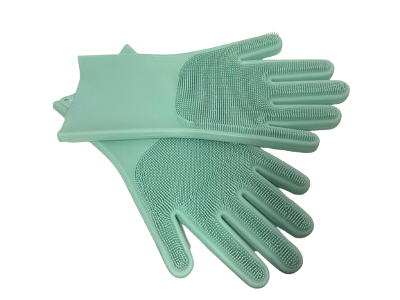 1- Pair Aqua Blue Silicone Dishwashing Gloves, Rubber Scrubbing Gloves
