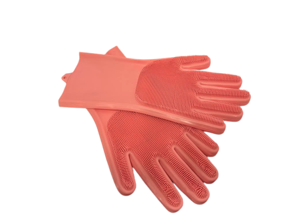 1- Pair Coral Silicone Dishwashing Gloves, Rubber Scrubbing Gloves