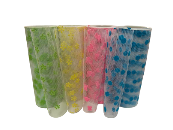 Mix Tulle Design 4 Pack- Snowflake Yellow* Green* Pink Heart* Turquoise Polka Dot
