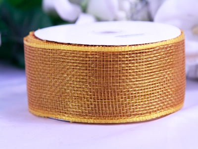 Old Gold - Floral Mesh Ribbon - ( 2-1/2 inch x 25 Yards )