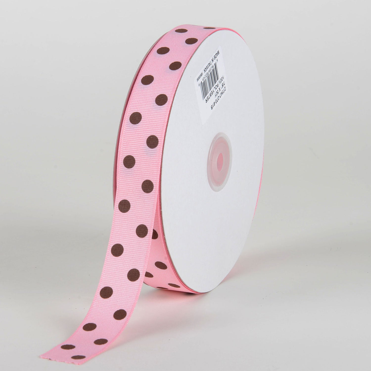 Grosgrain Ribbon Polka Dot Light Pink w/ Brown Dots ( 7/8 inch | 50 Yards )