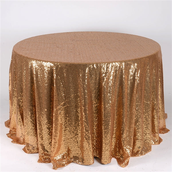 Gold 120 inch Round Duchess Sequin Tablecloth