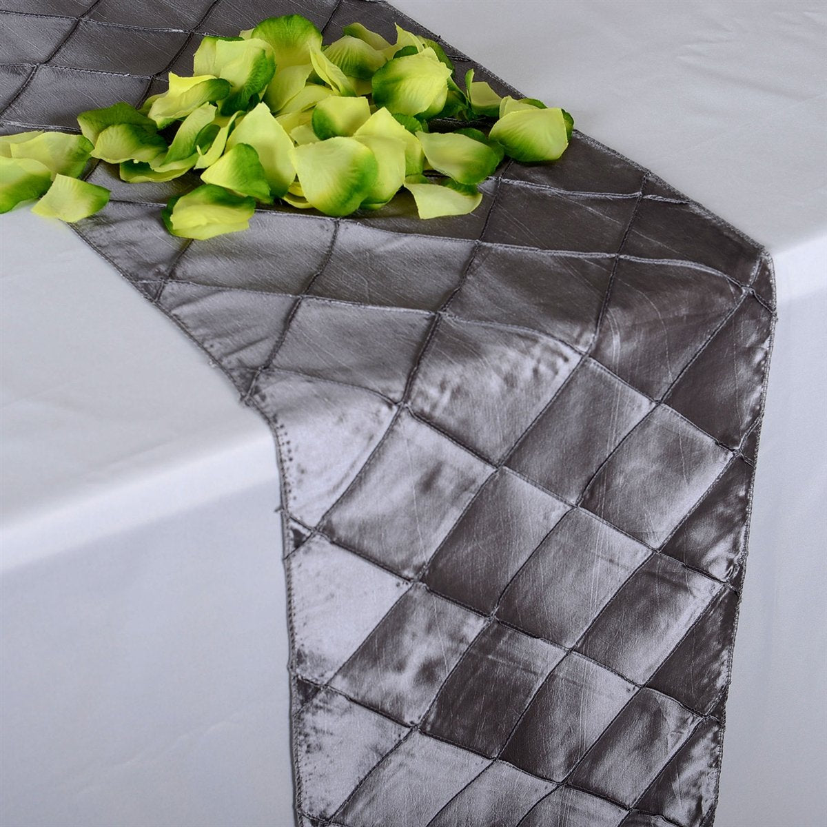 Silver - 12 inch x 108 inch Pintuck Satin Table Runner