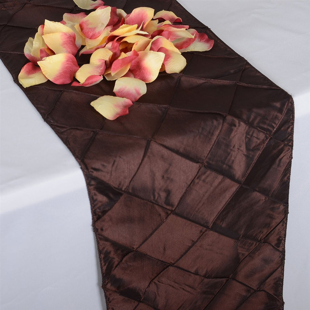 Chocolate Brown - 12 inch x 108 inch Pintuck Satin Table Runner