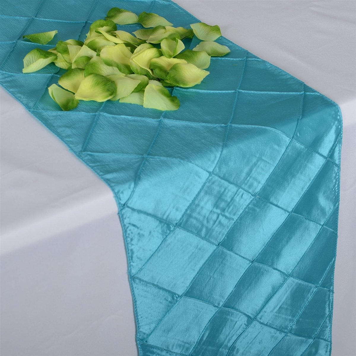 Turquoise- 12 inch x 108 inch Pintuck Satin Table Runner