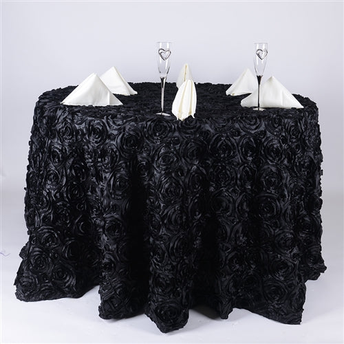 Black 132 Inch Rosette Tablecloths
