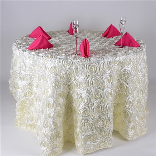 Ivory 132 Inch Rosette Tablecloths