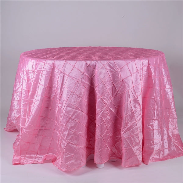 Pink - 132 inch Round Pintuck Satin Tablecloth