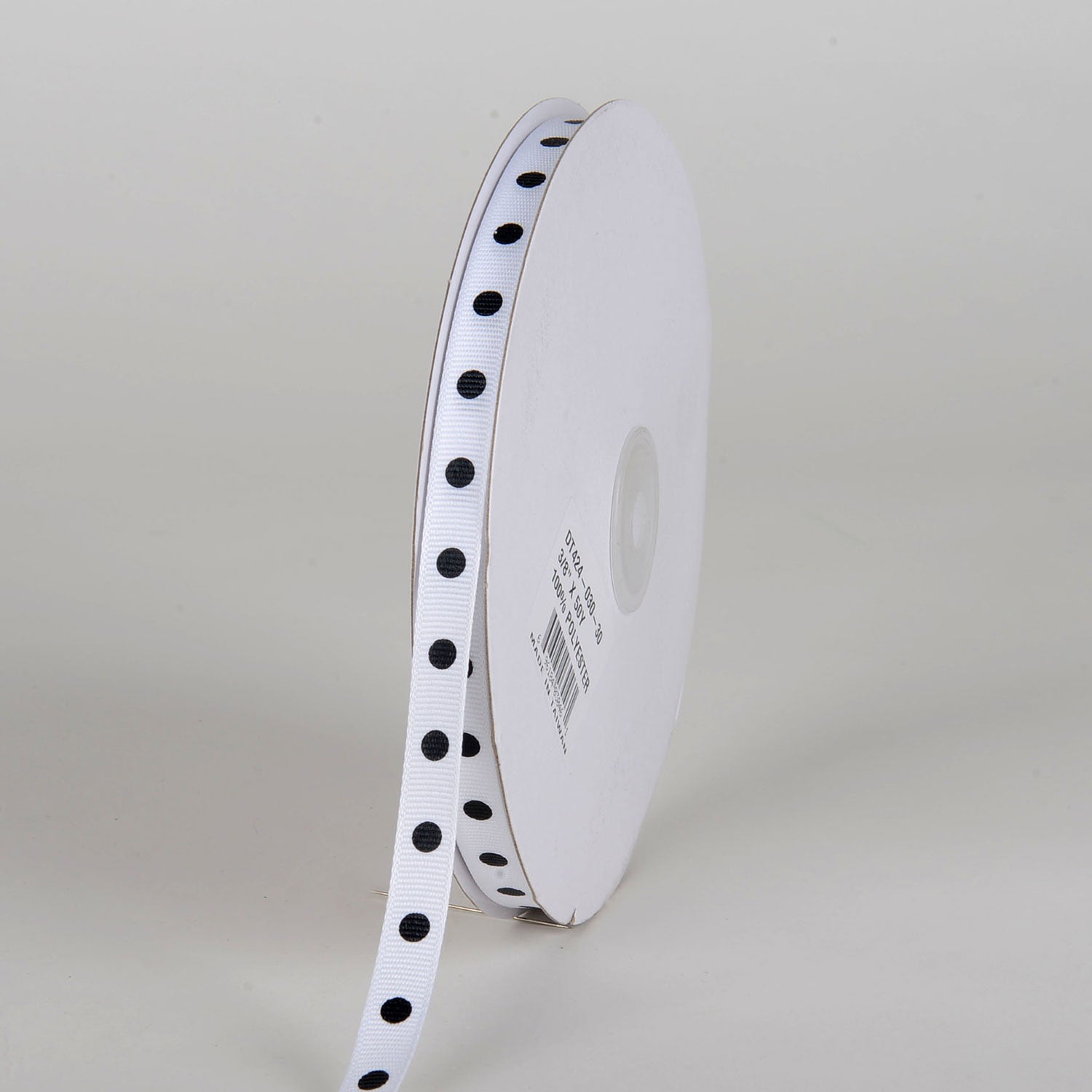 Grosgrain Ribbon Polka Dot White with Black Dots ( W: 3/8 inch | L: 50 Yards )