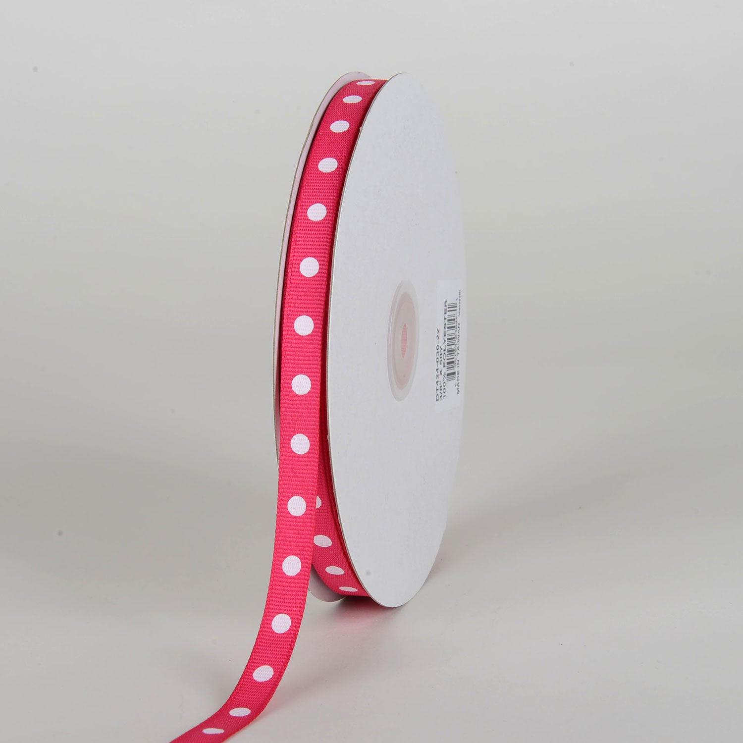 Grosgrain Ribbon Polka Dot Fuchsia with White Dots ( W: 3/8 inch | L: 50 Yards )