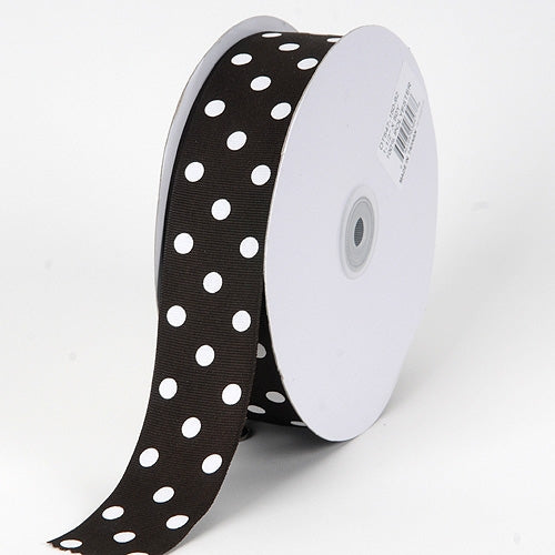 Grosgrain Ribbon Polka Dot Black with White Dots ( 7/8 inch | 50 Yards )
