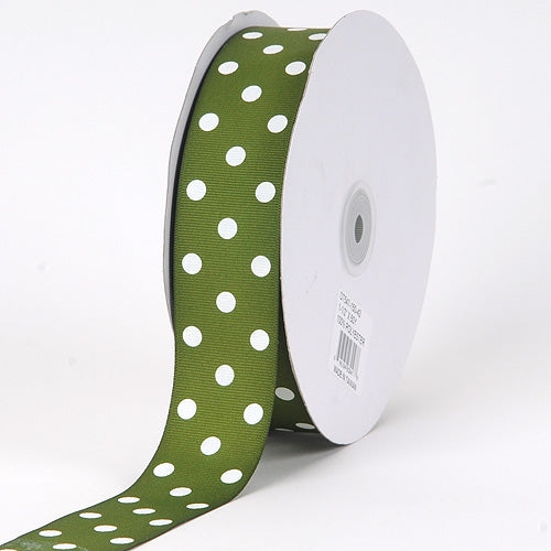 Grosgrain Ribbon Polka Dot Old Willow with White Dots ( 1-1/2 inch | 50 Yards )