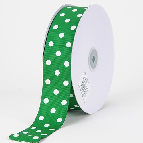 Grosgrain Ribbon Polka Dot Emerald with White Dots ( 1-1/2 inch | 50 Yards )