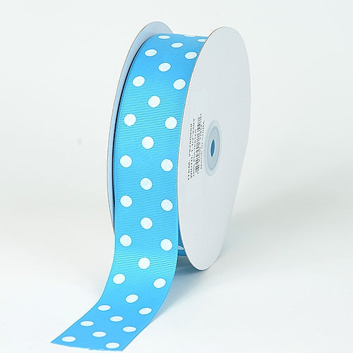 Grosgrain Ribbon Polka Dot Turquoise with White Dots ( 1-1/2 inch | 50 Yards )