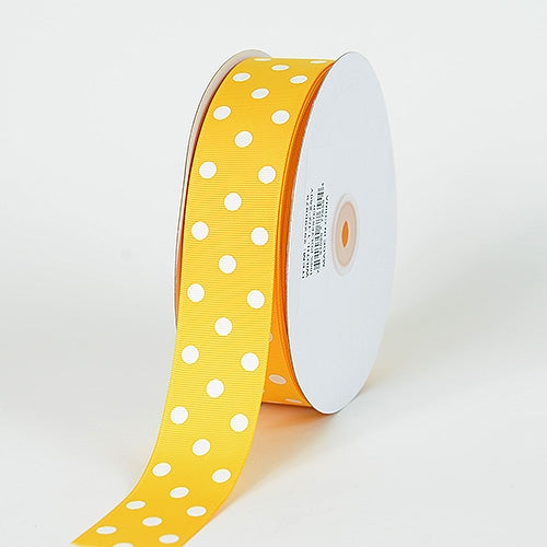 Grosgrain Ribbon Polka Dot Yellow with White Dots ( 1-1/2 inch | 50 Yards )