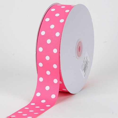 Grosgrain Ribbon Polka Dot Hot Pink with White Dots ( 1-1/2 inch | 50 Yards )