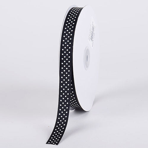 Grosgrain Ribbon Swiss Dot Black with White Dots ( W: 3/8 inch | L: 50 Yards )