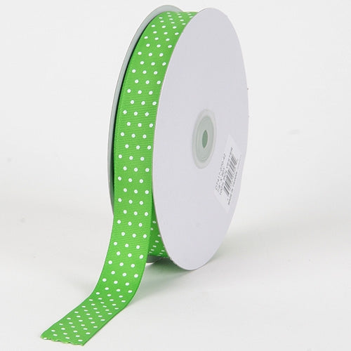 Grosgrain Ribbon Swiss Dot Apple Green with White Dots ( W: 3/8 inch | L: 50 Yards )