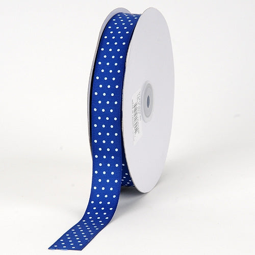 Grosgrain Ribbon Swiss Dot Royal Blue with White Dots ( W: 3/8 inch | L: 50 Yards )