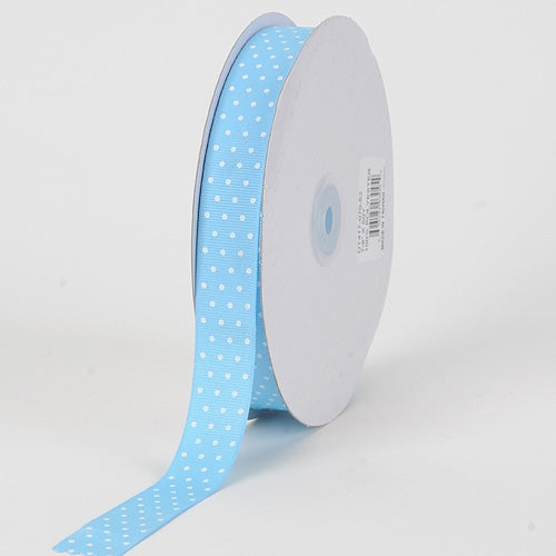 Grosgrain Ribbon Swiss Dot Baby Blue with White Dots ( W: 3/8 inch | L: 50 Yards )