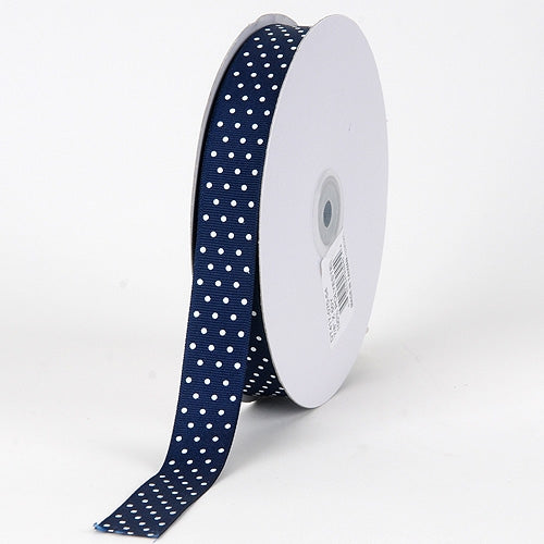 Grosgrain Ribbon Swiss Dot Navy with White Dots ( W: 3/8 inch | L: 50 Yards )