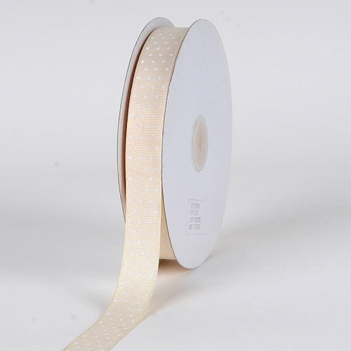 Grosgrain Ribbon Swiss Dot Ivory with White Dots ( W: 3/8 inch | L: 50 Yards )